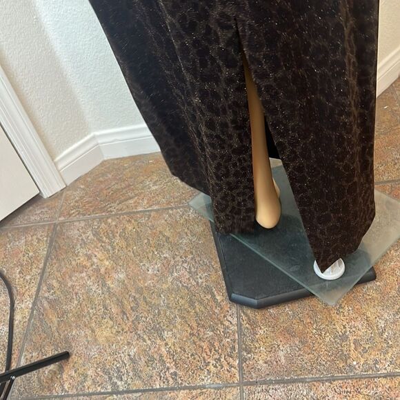 Summer Nites Dress 14 Animal Print Gold Shimmer Metallic Maxi Evening Back Slit - Picture 7 of 9